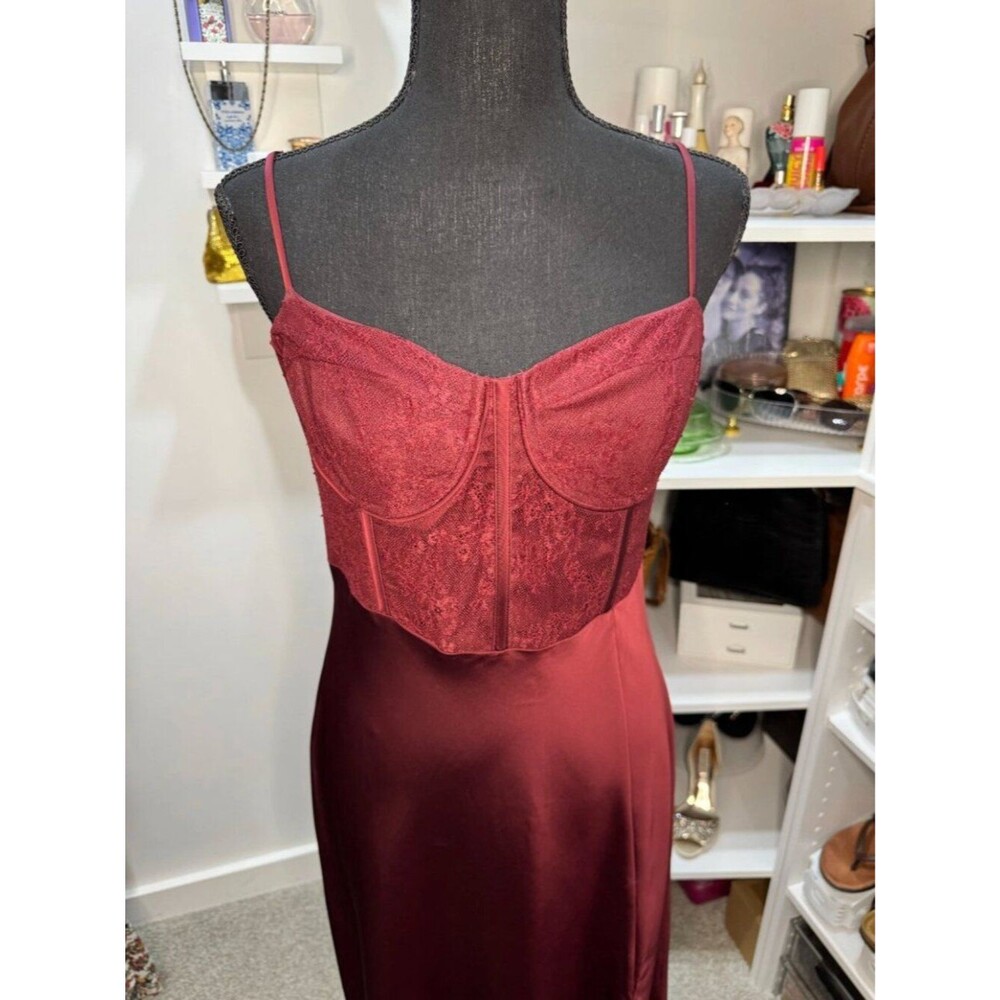 *READ* New ASTR The Label Contrast Mesh Bustier Cocktail Midi Slit Dress Size L - Picture 3 of 9